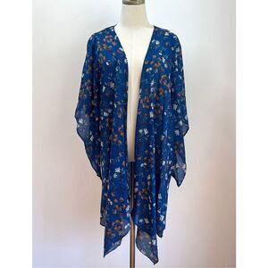 LC Lauren Conrad Meadow Ditsy Kimono -Blue Teal Floral One Size - New